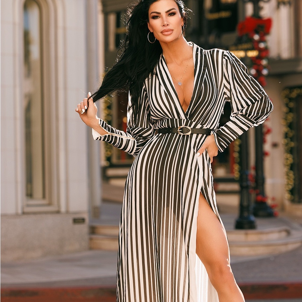 Elegant Black and White Striped Dress